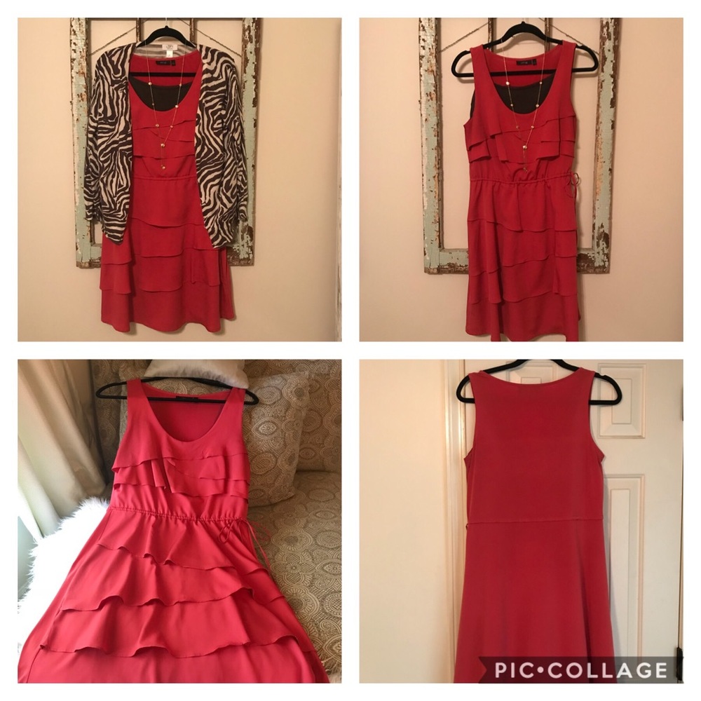 Beautiful Dark Coral Dress with Layered Skirt